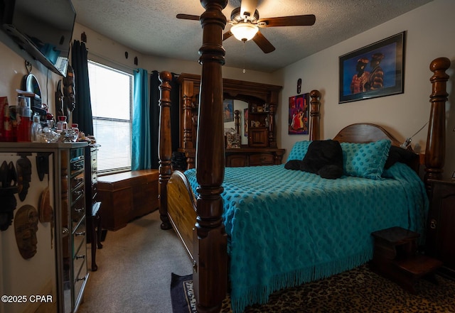 2712 Woodmere Dr, Panama City, FL 32405 - carpeted bedroom with a textured ceiling and a ceiling fan