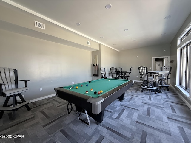 17462 Front Beach Rd Unit 11C1, Panama City Beach, FL 32413 - rec room with carpet flooring, billiards table, recessed lighting, and baseboards