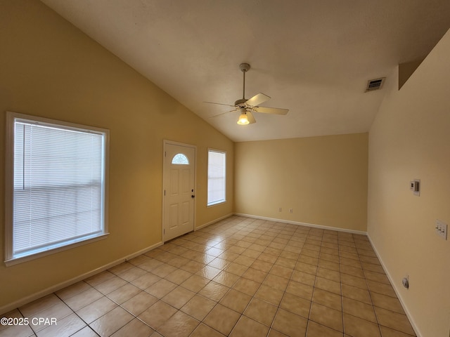 5432-5434 Sunset, Panama City, FL 32408 - entryway with light tile patterned floors, a ceiling fan, lofted ceiling, and baseboards