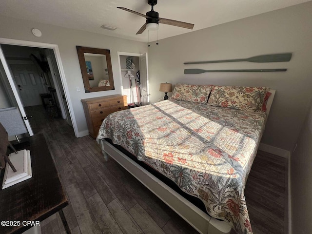 17214 Front Beach Rd Unit G-4, Panama City Beach, FL 32413 - bedroom featuring dark wood-style floors, baseboards, and a ceiling fan