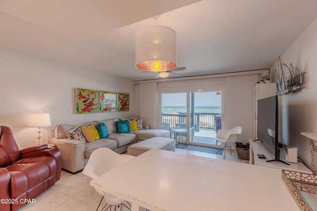 17735 Front Beach Rd Unit 2, Panama City Beach, FL 32413 - living area featuring light tile patterned floors and ceiling fan