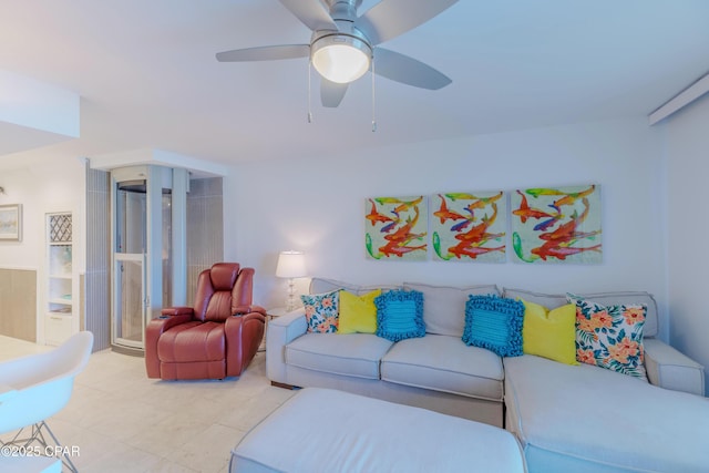 17735 Front Beach Rd Unit 2, Panama City Beach, FL 32413 - living room with light tile patterned floors and a ceiling fan