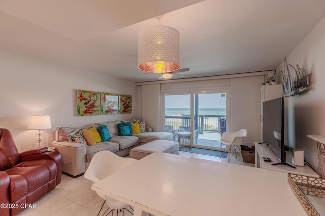 17735 Front Beach Rd Unit 2, Panama City Beach, FL 32413 - living room featuring light tile patterned floors and a ceiling fan