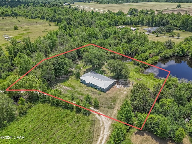 25966 George Maloy Ln, Altha, FL 32421 - aerial view of sparsely populated area featuring property boundaries highlighted and a nearby body of water