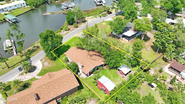 1206 Tyndall Dr, Panama City, FL 32401 - aerial view of property and surrounding area with a nearby body of water and property boundaries highlighted