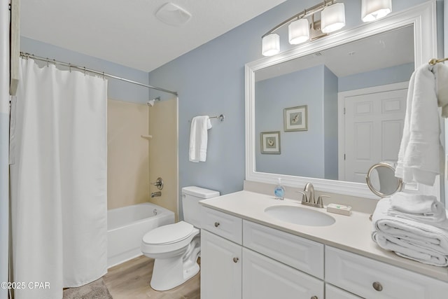 17545 Front Beach Rd Unit 2004, Panama City Beach, FL 32413 - full bathroom with vanity, toilet, wood finished floors, and shower / bath combination with curtain