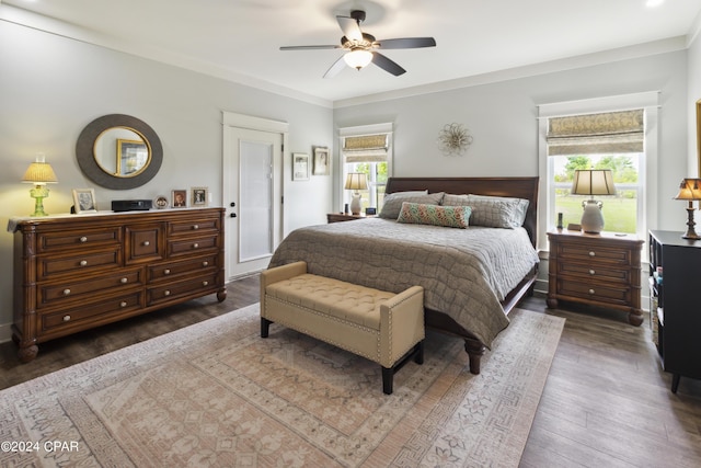 290 Rudys Blaze, Wewahitchka, FL 32465 - bedroom featuring dark wood-style flooring, ceiling fan, and ornamental molding