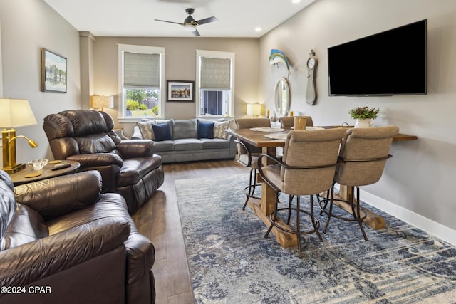 290 Rudys Blaze, Wewahitchka, FL 32465 - living room featuring ceiling fan, dark wood-type flooring, recessed lighting, and baseboards