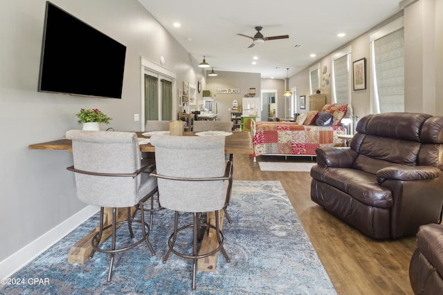 290 Rudys Blaze, Wewahitchka, FL 32465 - living area with a ceiling fan, wood finished floors, recessed lighting, and baseboards