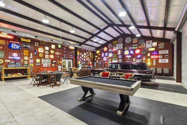 290 Rudys Blaze, Wewahitchka, FL 32465 - game room featuring billiards, lofted ceiling, and concrete floors