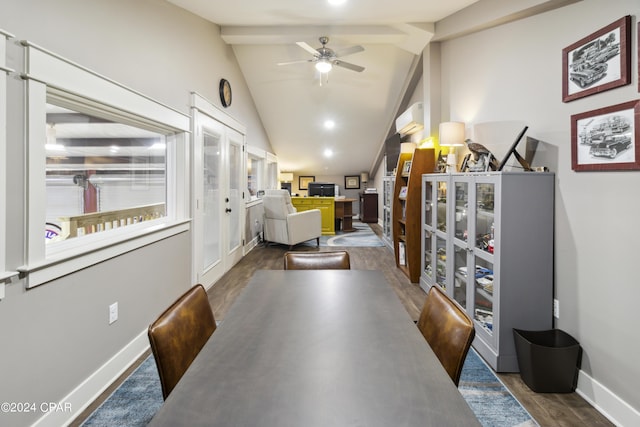 290 Rudys Blaze, Wewahitchka, FL 32465 - dining area with baseboards, dark wood-style flooring, a ceiling fan, and an AC wall unit