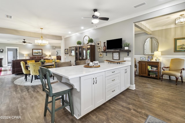 290 Rudys Blaze, Wewahitchka, FL 32465 - kitchen with a ceiling fan, open floor plan, dark wood-type flooring, light countertops, and recessed lighting