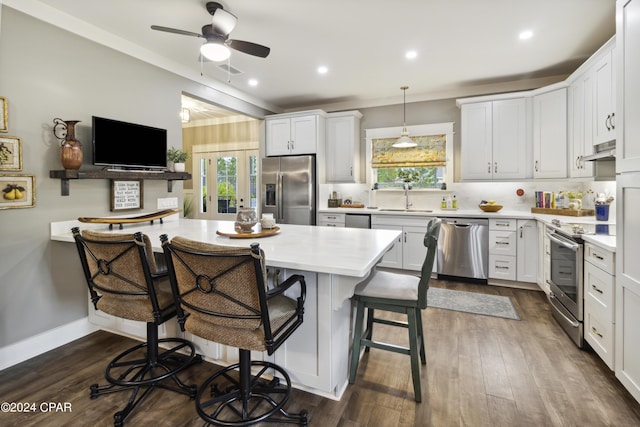 290 Rudys Blaze, Wewahitchka, FL 32465 - kitchen featuring appliances with stainless steel finishes, under cabinet range hood, a sink, light countertops, and a breakfast bar area