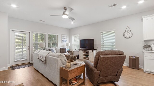 113 Mosaic Dr, Port St Joe, FL 32456 - living room with plenty of natural light, ceiling fan, light wood finished floors, and recessed lighting