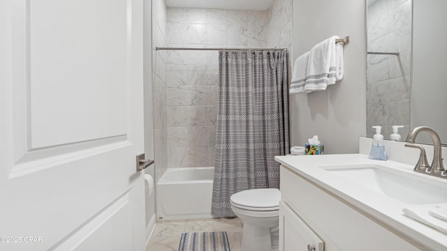 113 Mosaic Dr, Port St Joe, FL 32456 - bathroom featuring marble look tile flooring, vanity, toilet, and shower / bath combo