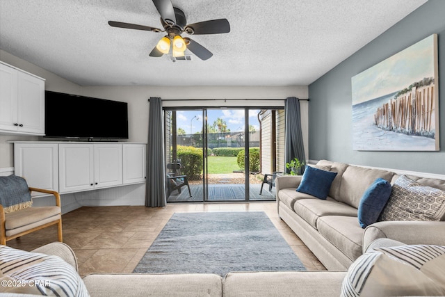 17620 Front Beach Rd Unit P2, Panama City Beach, FL 32413 - living area with a textured ceiling and a ceiling fan