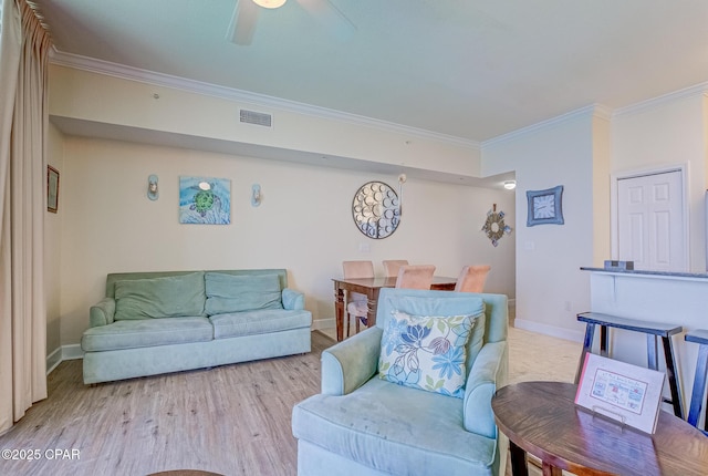 16819 Front Beach Rd Unit 2910, Panama City Beach, FL 32413 - living room featuring crown molding, wood finished floors, and ceiling fan