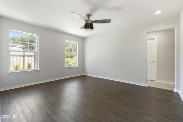 101 Loblolly Ct, Panama City Beach, FL 32413 - spare room with a ceiling fan, dark wood-type flooring, baseboards, and recessed lighting