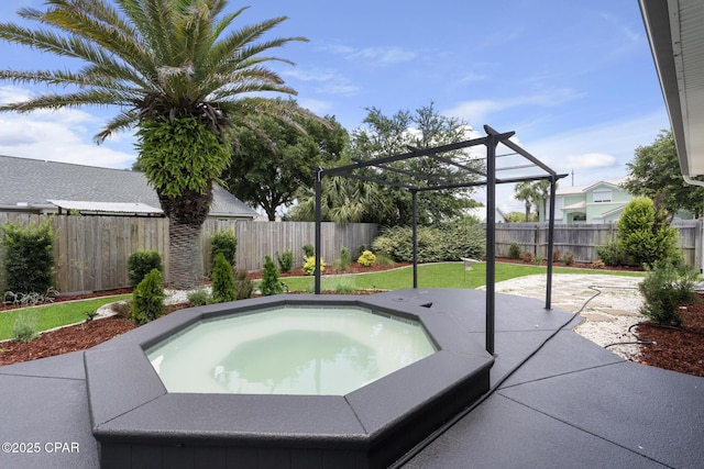 101 Loblolly Ct, Panama City Beach, FL 32413 - view of swimming pool featuring an in-ground hot tub, a fenced backyard, a patio, and a pergola