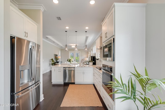 118 Ravine Rd, Inlet Beach, FL 32461 - kitchen featuring stainless steel appliances, a peninsula, recessed lighting, dark wood-style flooring, and light countertops