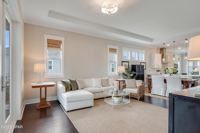 118 Ravine Rd, Inlet Beach, FL 32461 - living area featuring a tray ceiling, healthy amount of natural light, dark wood-type flooring, recessed lighting, and ornamental molding