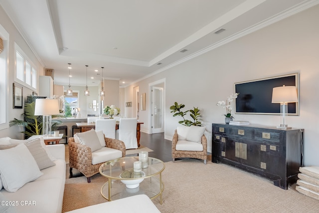 118 Ravine Rd, Inlet Beach, FL 32461 - living area with a raised ceiling, recessed lighting, and crown molding
