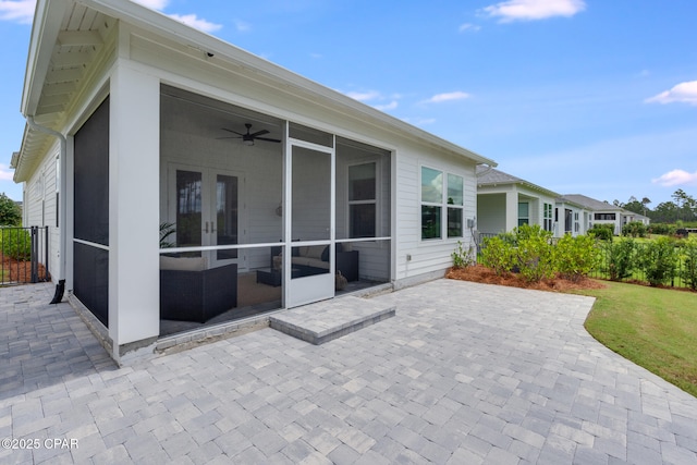 118 Ravine Rd, Inlet Beach, FL 32461 - view of patio / terrace with a sunroom, ceiling fan, and french doors