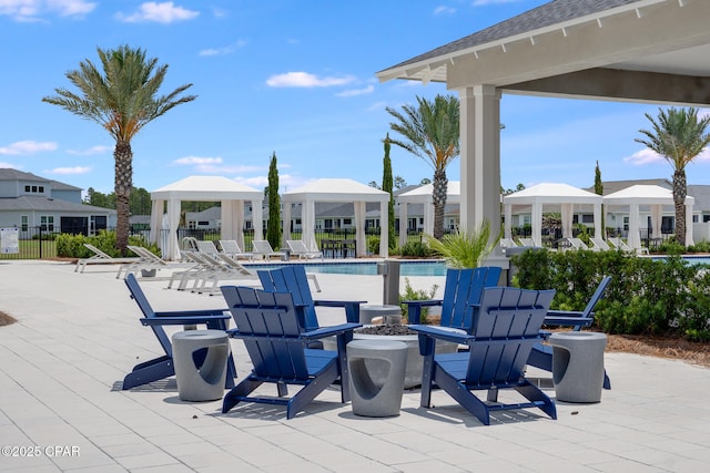 118 Ravine Rd, Inlet Beach, FL 32461 - view of patio / terrace featuring a community pool, a residential view, and an outdoor fire pit