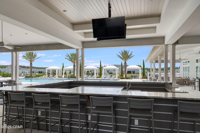 118 Ravine Rd, Inlet Beach, FL 32461 - view of patio / terrace with ceiling fan and a residential view