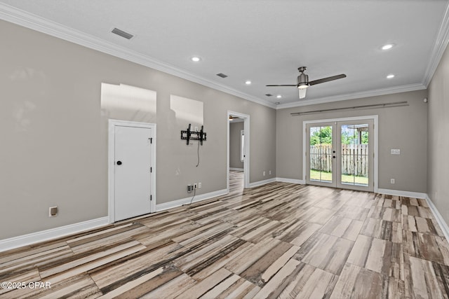 2932 Palmetto Ridge Way, Lynn Haven, FL 32444 - spare room with recessed lighting, ceiling fan, crown molding, french doors, and light wood finished floors
