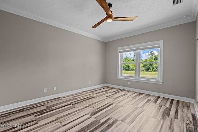 2932 Palmetto Ridge Way, Lynn Haven, FL 32444 - unfurnished room featuring a textured ceiling, ceiling fan, light wood-style floors, and crown molding