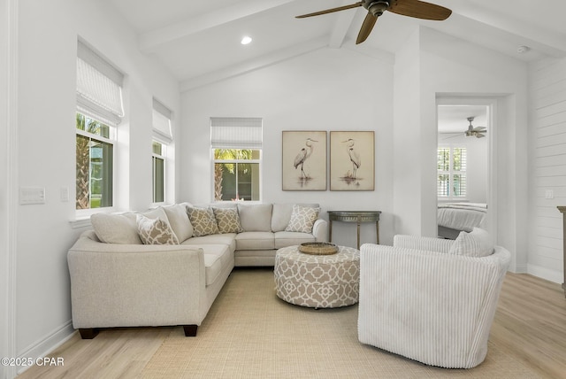 8648 Conch Shell Ct, Panama City Beach, FL 32413 - living room featuring a ceiling fan, light wood-style flooring, and recessed lighting