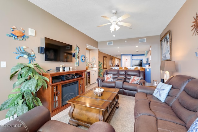 10811 Front Beach Rd Unit 2304, Panama City Beach, FL 32407 - living room featuring ceiling fan and wine cooler