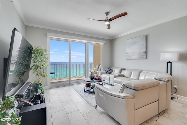 10713 Front Beach Rd Unit 904, Panama City Beach, FL 32407 - living area with ceiling fan and crown molding