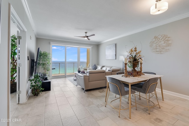 10713 Front Beach Rd Unit 904, Panama City Beach, FL 32407 - dining room with ornamental molding and ceiling fan