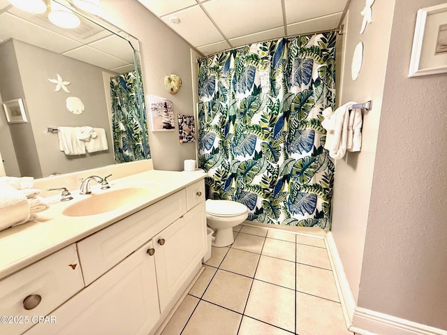 14701 Front Beach Rd Unit 536, Panama City Beach, FL 32413 - full bathroom with a paneled ceiling, tile patterned floors, vanity, and a shower with shower curtain