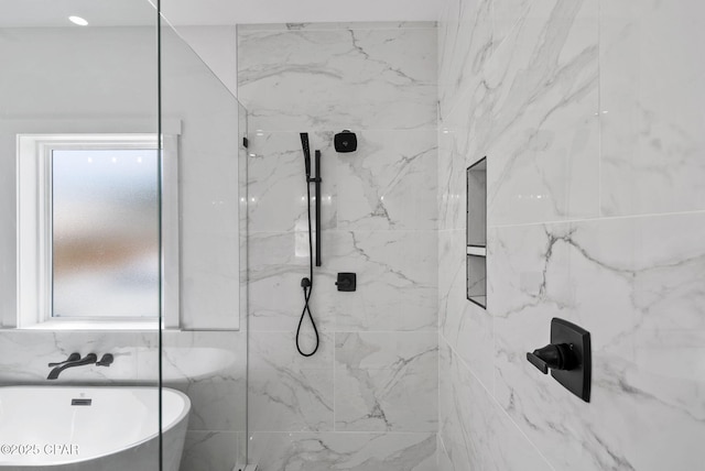 1306 E 26th St, Lynn Haven, FL 32444 - bathroom with a freestanding bath and a marble finish shower