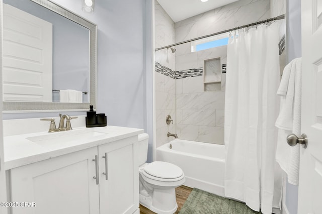 112 Christopher Dr Unit B, Panama City Beach, FL 32413 - bathroom with shower / bathtub combination with curtain, vanity, and wood finished floors