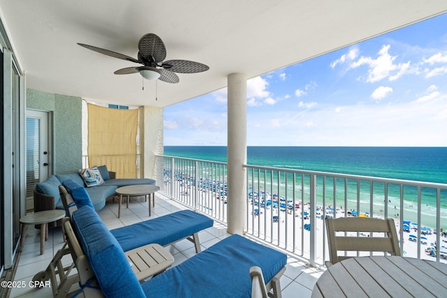 10509 Front Beach Rd Unit 1000, Panama City Beach, FL 32407 - balcony featuring a ceiling fan and view of water and beach