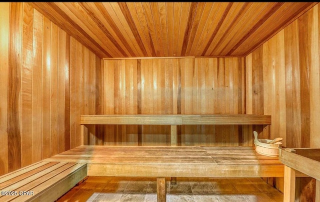 16819 Front Beach Rd Unit 107, Panama City Beach, FL 32413 - relaxing sauna featuring wood ceiling and wooden walls