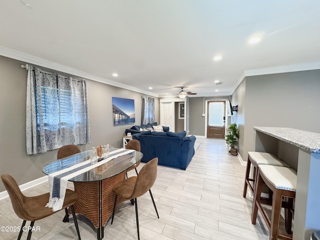 2816 N Panama Ave Unit A & B, Panama City, FL 32405 - dining room featuring ornamental molding, recessed lighting, and a ceiling fan