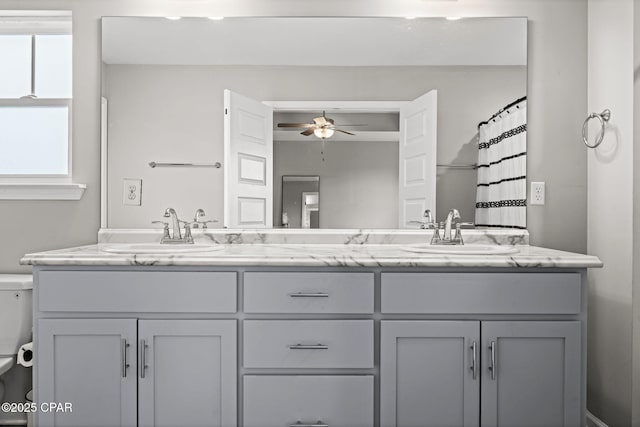 406 Raven Ln, Panama City, FL 32404 - bathroom with double vanity and ceiling fan