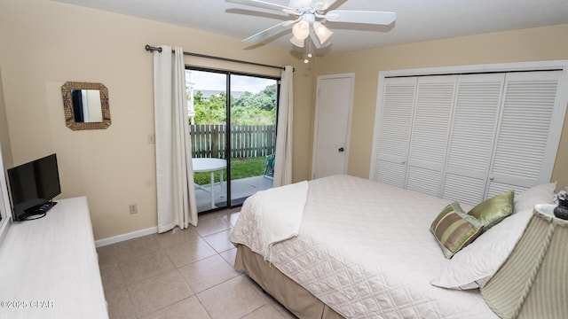 17670 Front Beach Rd Unit I4, Panama City Beach, FL 32413 - bedroom featuring access to exterior, light tile patterned flooring, and a ceiling fan