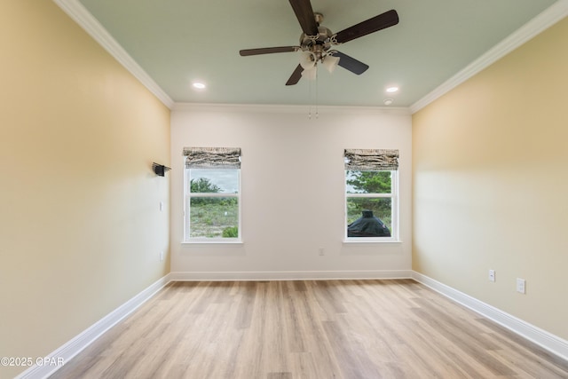 21818 Kelly Pines Pl, Panama City Beach, FL 32413 - spare room with wood finished floors, plenty of natural light, crown molding, ceiling fan, and recessed lighting