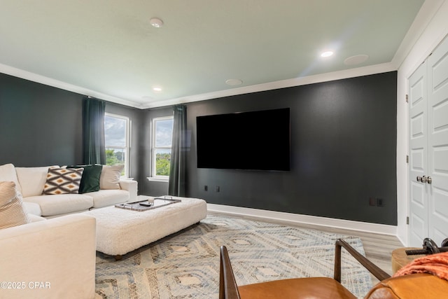 21818 Kelly Pines Pl, Panama City Beach, FL 32413 - living area featuring ornamental molding, recessed lighting, and light wood-style flooring