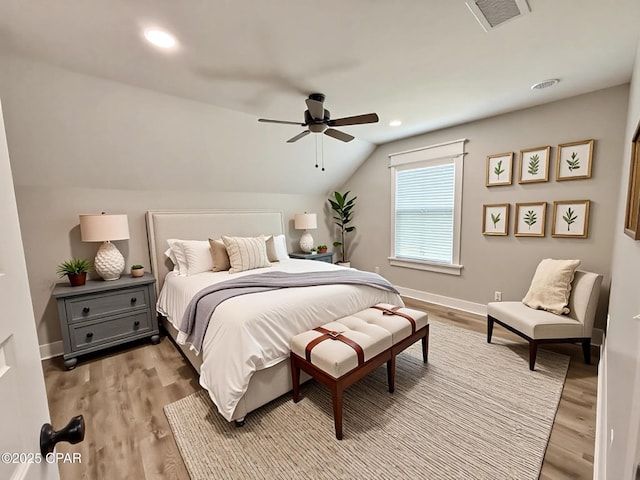 3391 Grey Oak Way, Marianna, FL 32446 - bedroom with lofted ceiling, light wood finished floors, recessed lighting, and ceiling fan