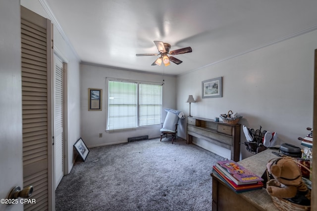 1016 Morgan Ave, Chattahoochee, FL 32324 - carpeted office space with ornamental molding and a ceiling fan