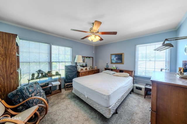 1016 Morgan Ave, Chattahoochee, FL 32324 - bedroom featuring multiple windows, light colored carpet, crown molding, an office area, and ceiling fan