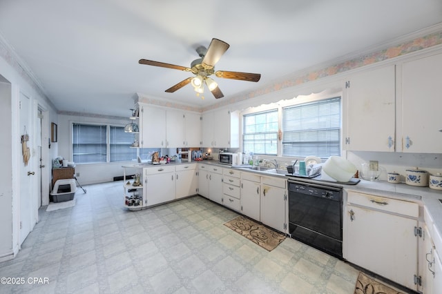 1016 Morgan Ave, Chattahoochee, FL 32324 - kitchen featuring black dishwasher, open shelves, white cabinets, light countertops, and ceiling fan