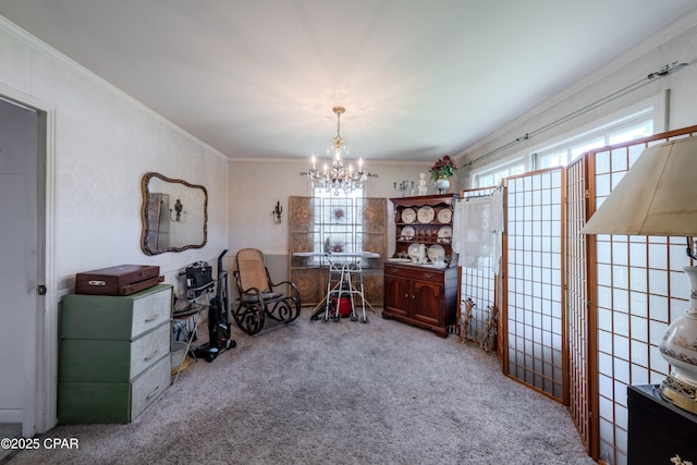 1016 Morgan Ave, Chattahoochee, FL 32324 - living area featuring carpet, a chandelier, and crown molding